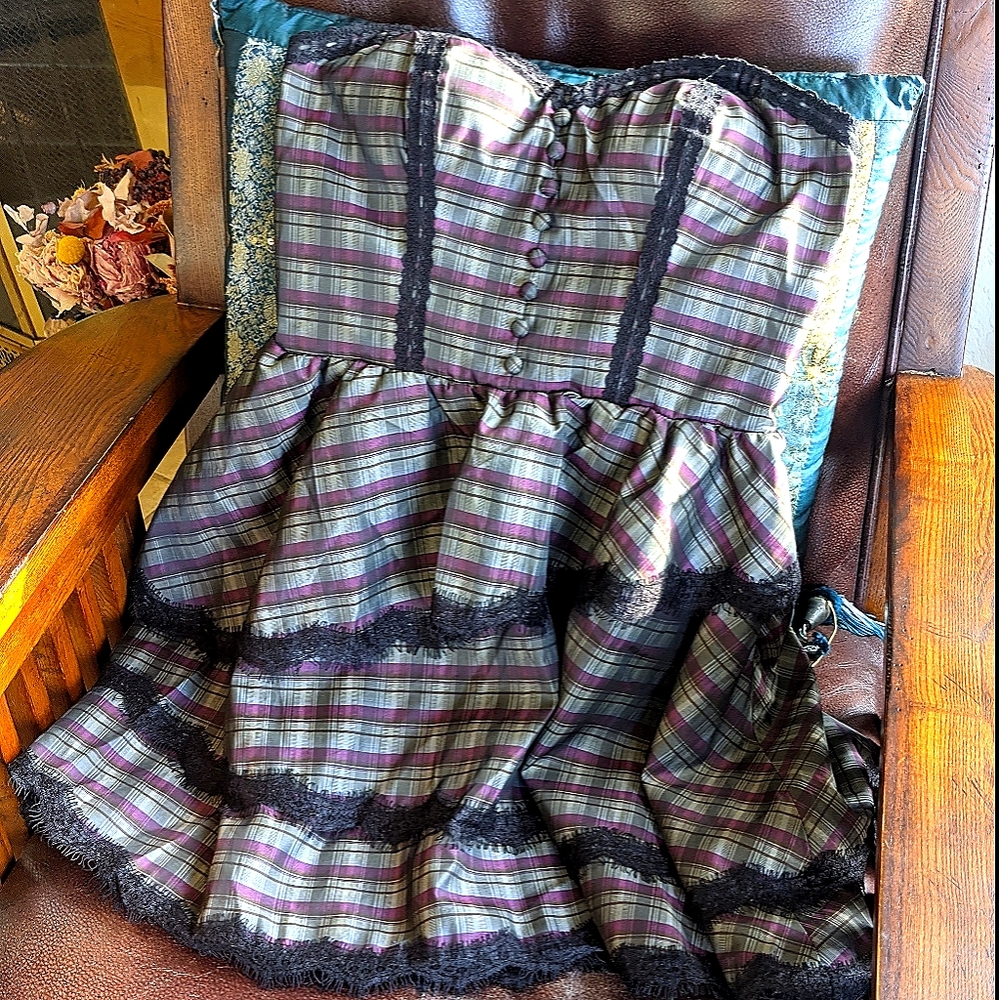Kimchi & Blue plaid strapless cocktail dress sz S
